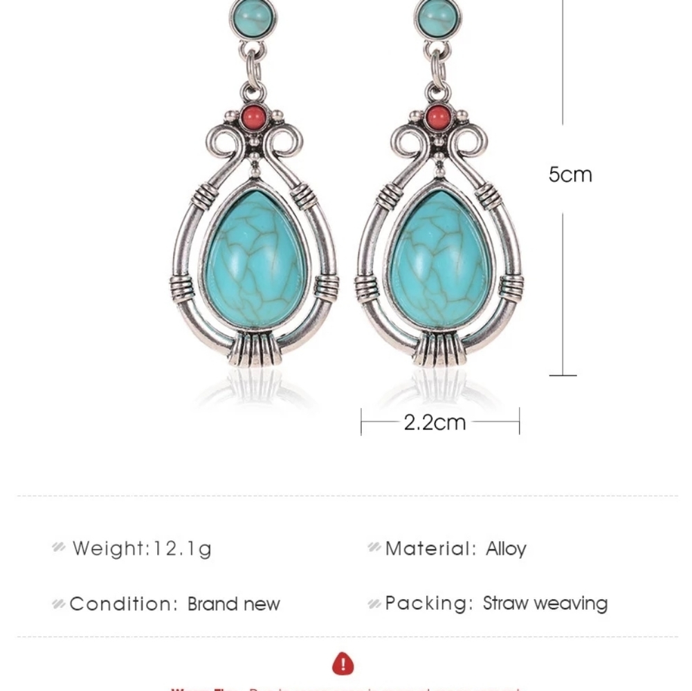 Vintage Tibetan Silver Turquoises Earrings - Picture 3 of 5